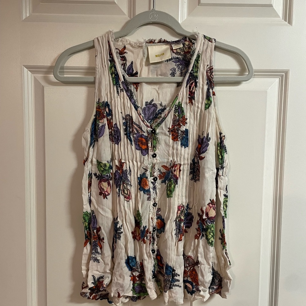 White floral shirt from Anthropologie.